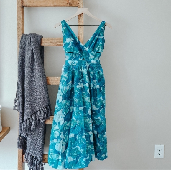 Lulus Dresses & Skirts - NWT Lulus Flowering Day Dream Teal Blue Floral Organza Midi Dress – Size S